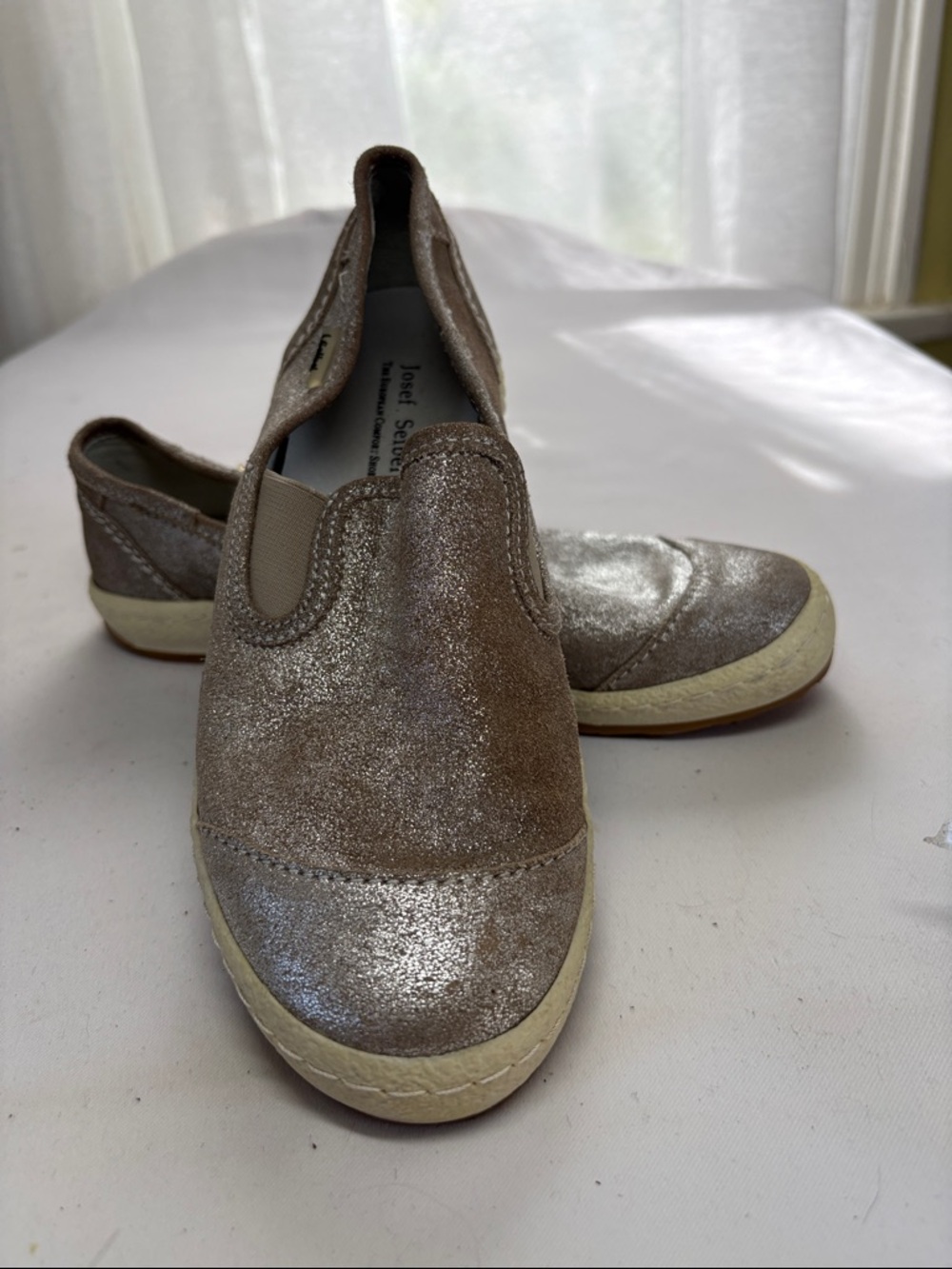 Josef Seibel Taupe Metallic Leather SlipOn Sneaker Size 38